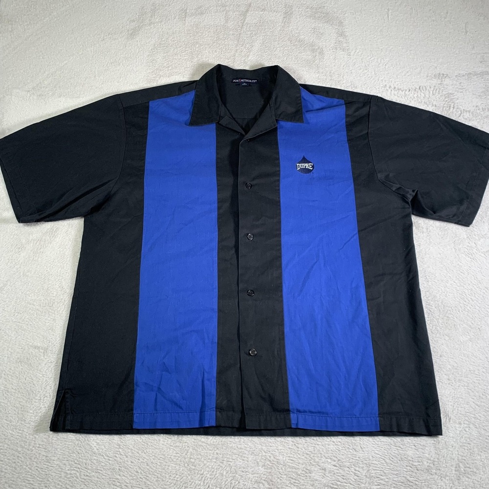 Vintage Dupre Workwear Shirt Mens XL Black Blue Short Sleeve Button Work Logo